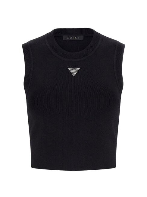 ALEXIA Kurze Strickmaus mit Strass-Logo jetbla - T-Shirts und Tops für Damen