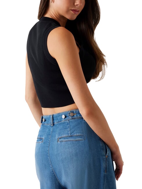 ALEXIA Kurze Strickmaus mit Strass-Logo jetbla - T-Shirts und Tops für Damen