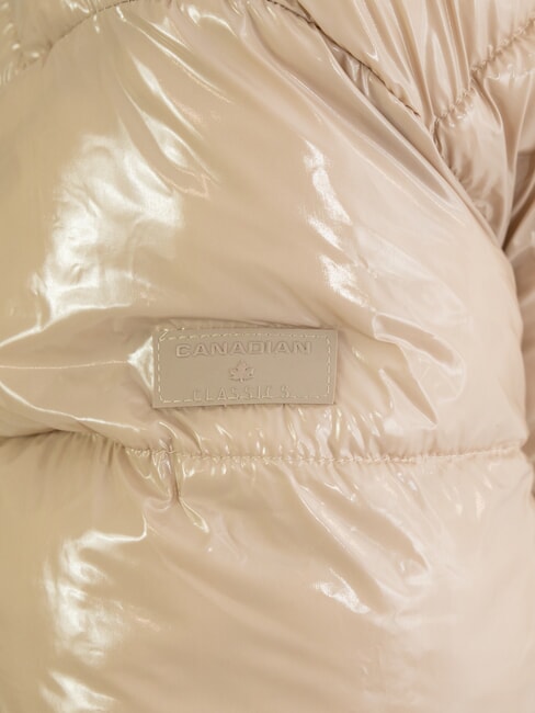 MINGAN Kurze glänzende Daunenjacke mit Kapuze recycelte glänzende Ziege - Daunenjacken für Damen