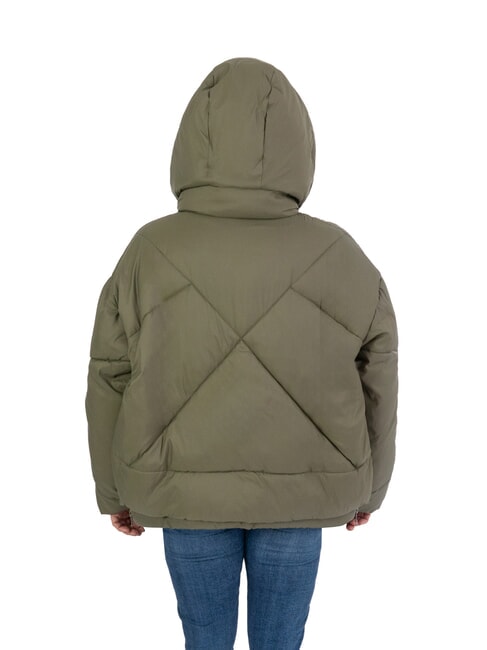 EUGENIE Kurze Satin-Daunenjacke mit Kapuze Olivennacht - Daunenjacken f&uuml;r Damen