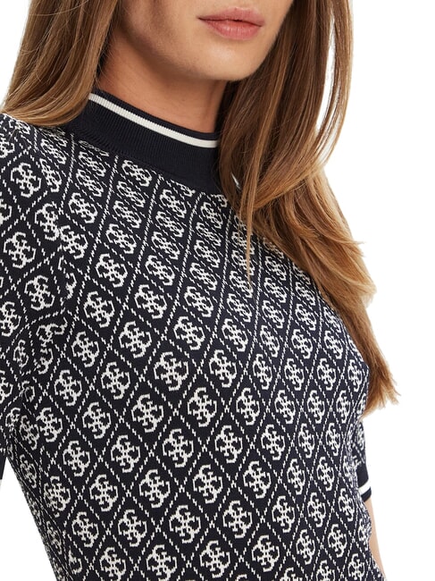 LISE Stretch-Strickkleid schickes Blau und Creme - Damenkleider