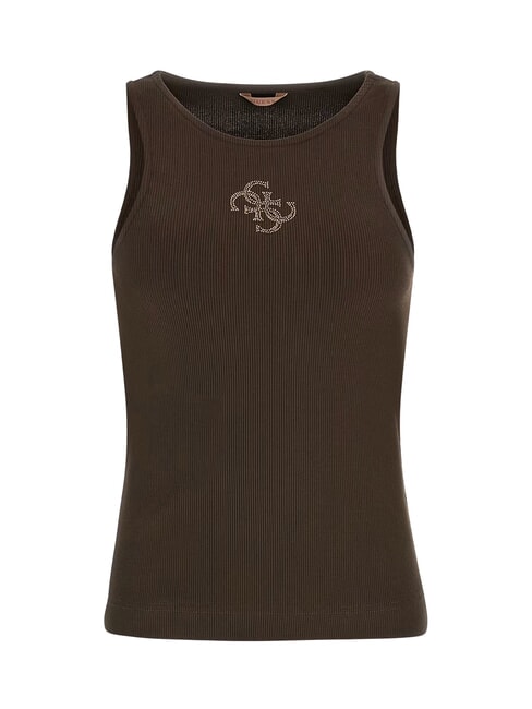 NEW SL ROUND GUENDALINA 4G-Tanktop mit Strass-Logo Espressobraun - T-Shirts und Tops f&uuml;r Damen