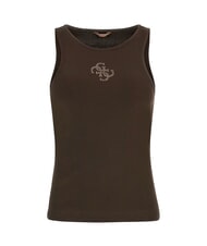 GUESS NEW SL ROUND GUENDALINA 4G-Tanktop mit Strass-Logo Espressobraun - T-Shirts und Tops f&uuml;r Damen - 4