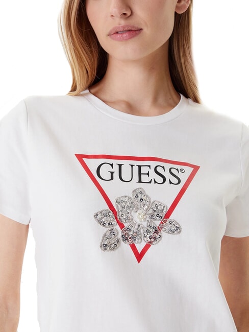 FLOWER BLING T-Shirt mit Druck und Applikation purweiß - T-Shirts und Tops für Damen