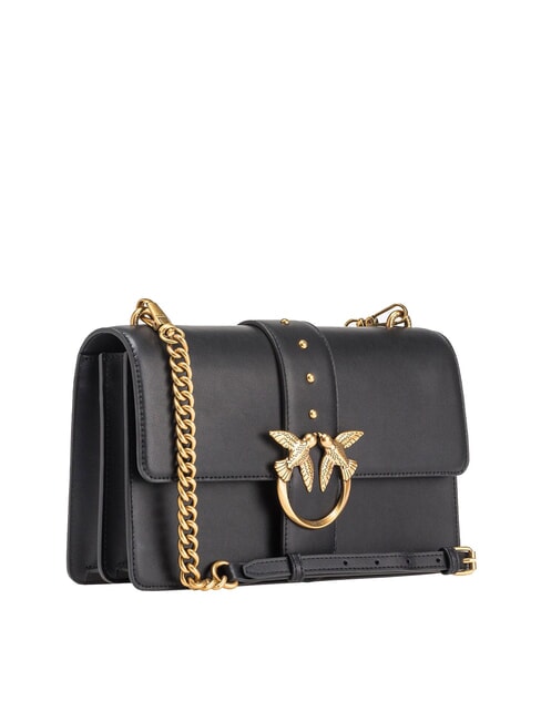 LOVE ONE CLASSIC Umhängetasche aus Leder mit Überschlag schwarz-antikgold - Damentaschen