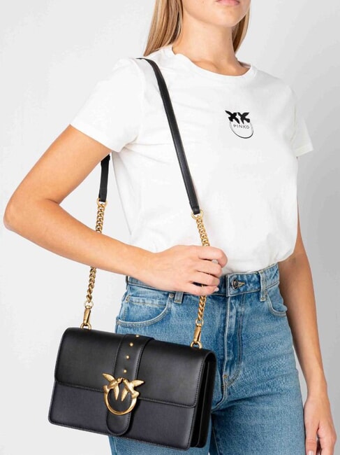 LOVE ONE CLASSIC Umhängetasche aus Leder mit Überschlag schwarz-antikgold - Damentaschen