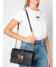 PINKO LOVE ONE CLASSIC Umhängetasche aus Leder mit Überschlag schwarz-antikgold - Damentaschen - 8