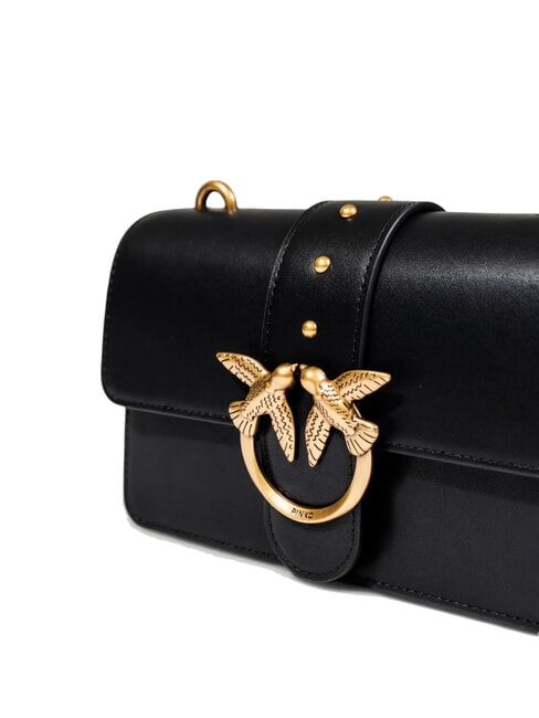 LOVE ONE CLASSIC Mini-Umh&auml;ngetasche aus Leder schwarz-antikgold - Damentaschen