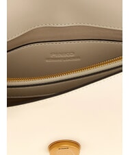 PINKO LOVE ONE CLASSIC Mini-Umhängetasche aus Leder Seide weiß-antikgold - Damentaschen - 3