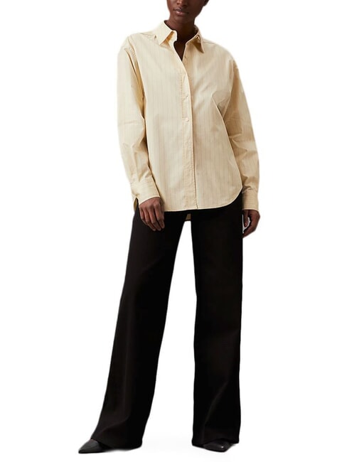 CK Langarmhemd im Relaxed Fit Holzasche / Eiskaffeestreifen - Damenblusen