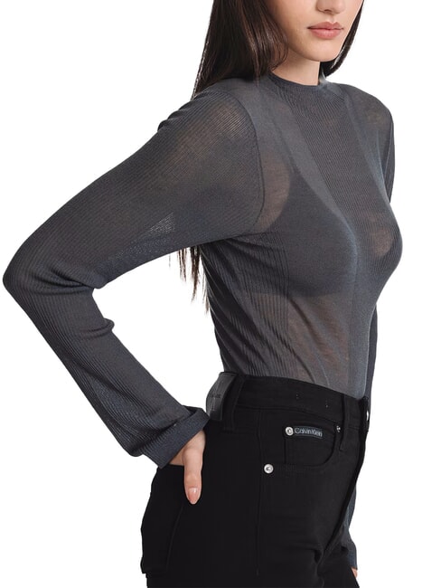 CK JEANS Transparenter Pullover mit Rundhalsausschnitt Ebenholz - Damenpullover