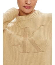 CALVIN KLEIN CK JEANS Pullover mit Rundhalsausschnitt und Logo blasses Khaki - Damenpullover - 3