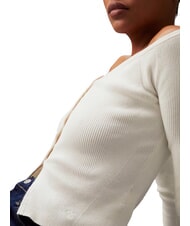 CALVIN KLEIN CK JEANS Gerippter Cardigan mit Knöpfen Elfenbein - Damenpullover - 3