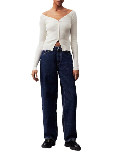 CK JEANS Gerippter Cardigan mit Knöpfen Elfenbein - Damenpullover