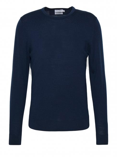 SUPERIOR WOOL Pullover aus Wolle mit Rundhalsausschnitt Calvin Marine - Herrenpullover