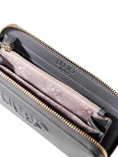 CALIWEN Große Saffiano-Geldbörse mit Rundum-Reißverschluss Anthrazit - Brieftaschen Damen