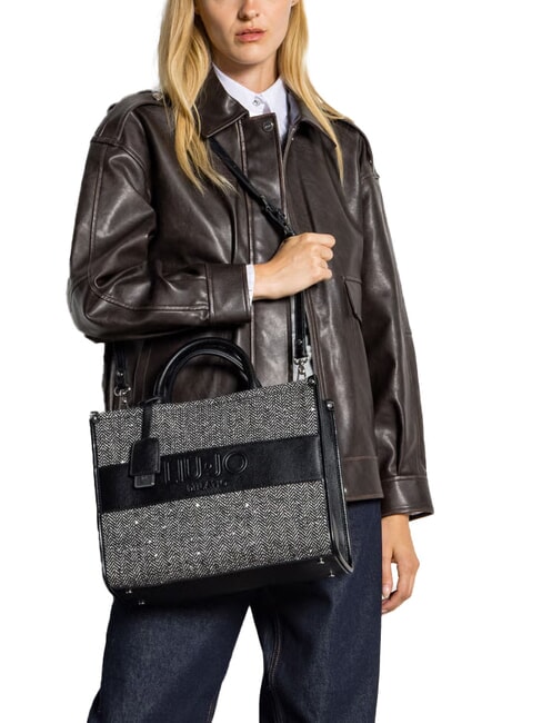 RIDHI Große Einkaufstasche mit Fischgrätenmuster SCHWARZ - Damentaschen