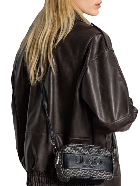 RIDHI Mini-Umhängetasche aus Fischgrätgewebe SCHWARZ - Damentaschen