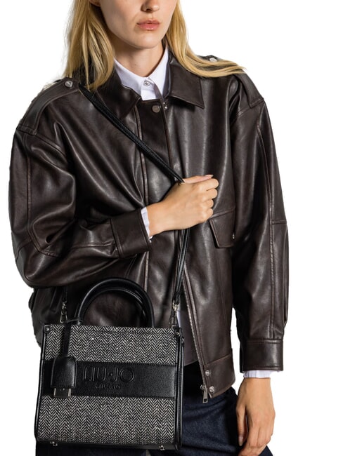 RIDHI Fischgräten-Einkaufstasche mit Schultergurt SCHWARZ - Damentaschen