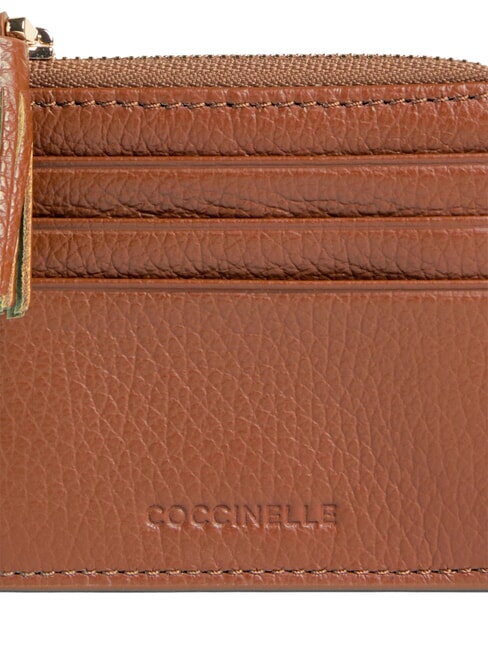 TASSEL Kartenetui mit Reißverschluss aus gehämmertem Leder Cognac - Brieftaschen Damen