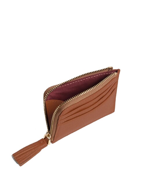 TASSEL Kartenetui mit Reißverschluss aus gehämmertem Leder Cognac - Brieftaschen Damen