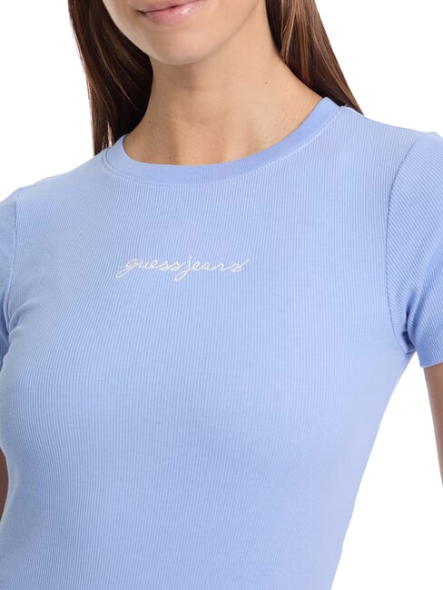 EMBRO SLIM Geripptes Kurzarm-T-Shirt frisches Zendy-Blau - T-Shirts und Tops für Damen