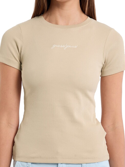 EMBRO SLIM Geripptes Kurzarm-T-Shirt Safari-Bräune - T-Shirts und Tops für Damen