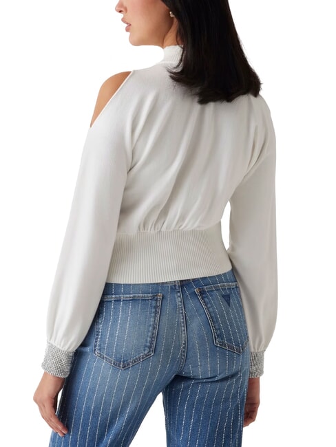 BLING Rollkragenpullover mit ausgeschnittenen Strass-B&uuml;ndchen dovwhi - Damenpullover