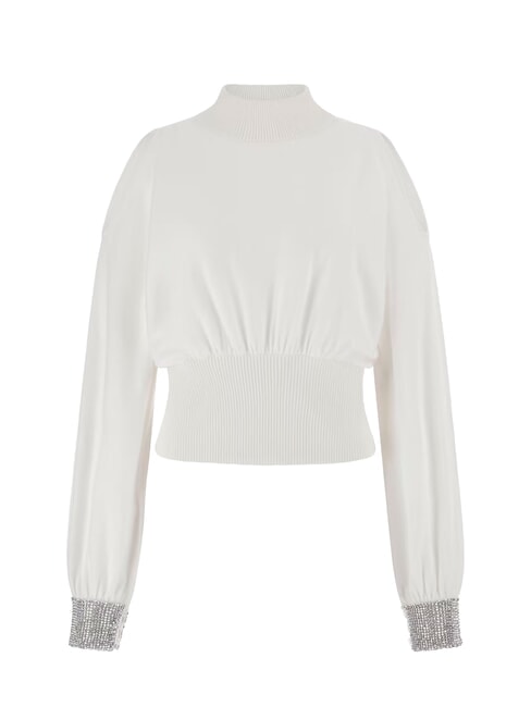 BLING Rollkragenpullover mit ausgeschnittenen Strass-B&uuml;ndchen dovwhi - Damenpullover