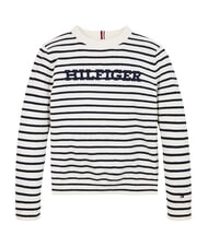 TOMMY HILFIGER TH KIDS Rundhalspullover weißer Sockel / blauer Streifen - Kinderpullover - 3