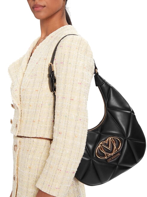 EMBOSSED Hobo-Umhängetasche Schwarz - Damentaschen