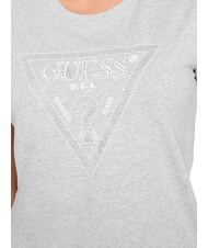 GUESS SS CN KRYSTAL TRIANGLE Kurzarm-T-Shirt mit Nieten und Strass hellmeliert grau m - T-Shirts und Tops für Damen - 3