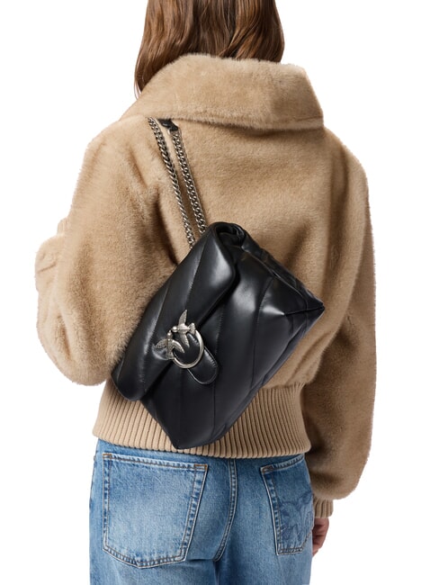 CLASSIC LOVE PUFF Tasche aus Nappaleder schwarz-altsilber - Damentaschen