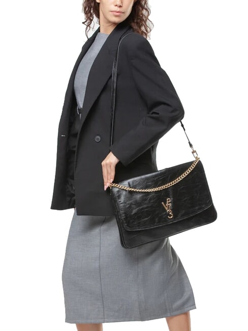 LOUISE Große Umhängetasche mit Kettengriff Schwarz - Damentaschen