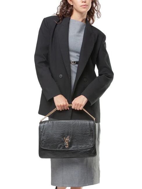 LOUISE Große Umhängetasche mit Kettengriff Schwarz - Damentaschen