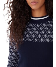 GUESS MOCK NECK AUBREY 4G Slim Fit Pullover 4 g Blau und Creme - Damenpullover - 3