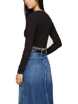 TH JEANS Serafino Spitze Schwarz - T-Shirts und Tops für Damen