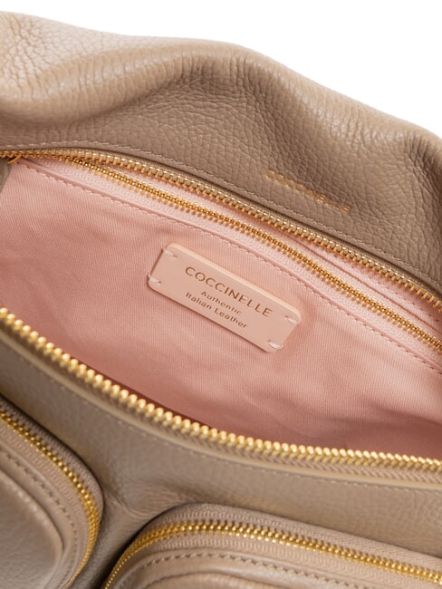 HYLE Mittelgroße Ledertasche mit Doppelfunktion warmes Taupe - Damentaschen