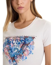 GUESS SS CN PEONY TRIANGLE Kurzarm-T-Shirt mit Aufdruck gedämpfter Stein - T-Shirts und Tops für Damen - 3