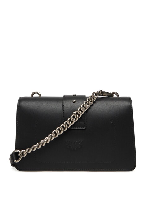 LOVE ONE CLASSIC Mini-Umh&auml;ngetasche aus Leder schwarz-altsilber - Damentaschen