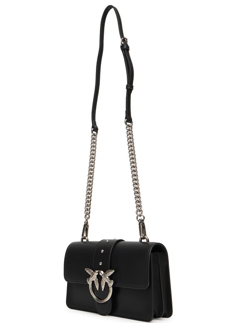 LOVE ONE CLASSIC Mini-Umh&auml;ngetasche aus Leder schwarz-altsilber - Damentaschen