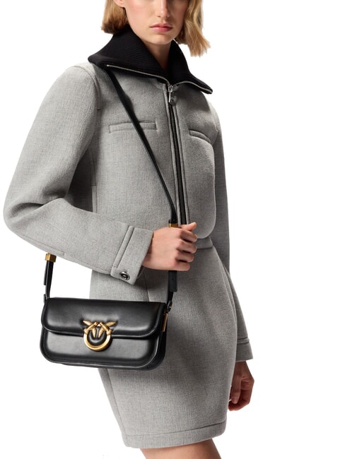 LOVE BOX Umhängetasche aus Leder schwarz-antikgold - Damentaschen