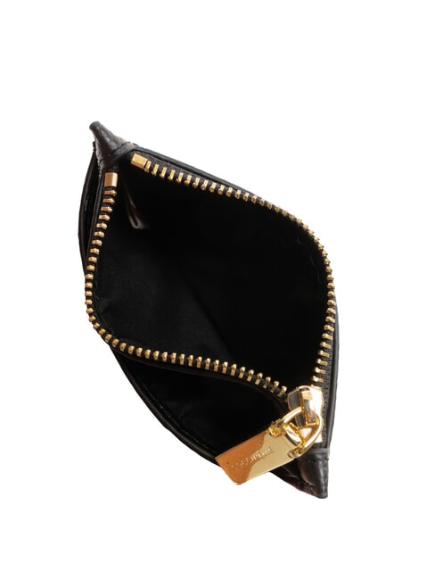 ROUNDED PRINTED Flaches Kartenetui aus Leder mit Reißverschluss Schwarz - Brieftaschen Damen