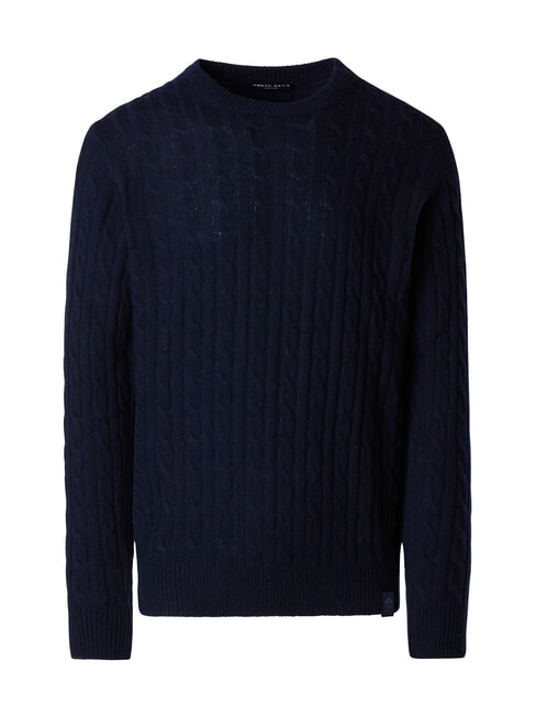 N|S Pullover mit Rundhalsausschnitt und Zopfmuster Navy blau - Herrenpullover