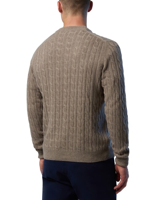 N|S Pullover mit Rundhalsausschnitt und Zopfmuster fossil melange - Herrenpullover