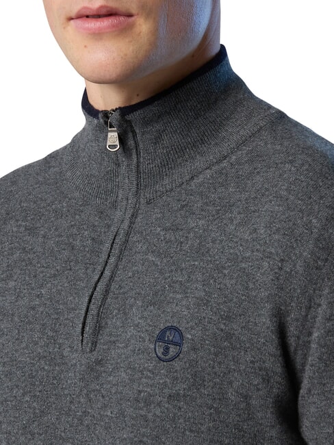 N|S Rollkragenpullover mit halbem Reißverschluss mittelgraue Melange - Herrenpullover