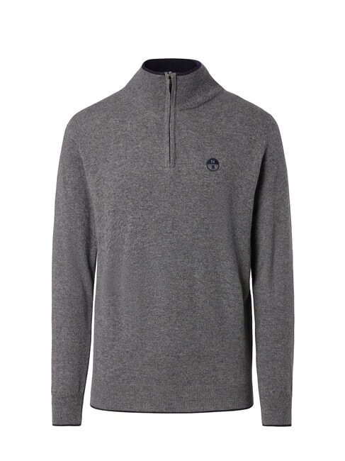 N|S Rollkragenpullover mit halbem Reißverschluss mittelgraue Melange - Herrenpullover