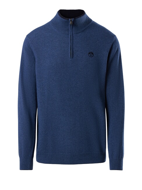 N|S Rollkragenpullover mit halbem Rei&szlig;verschluss Chinablau meliert - Herrenpullover