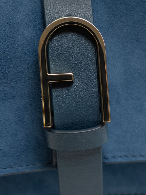 FLOW Kleine Ledertasche mit Schultergurt grau-blaue Töne - Damentaschen