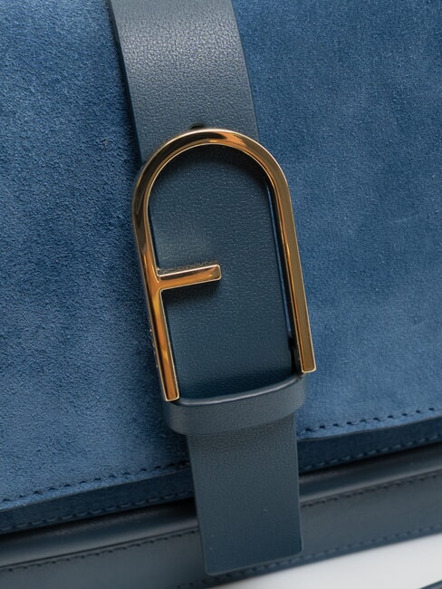 FLOW Mittelgroße Ledertasche mit Schultergurt grau-blaue Töne - Damentaschen